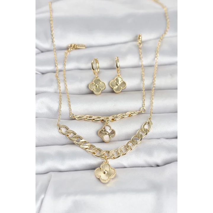 Mey İthalat® Gold Renk Pirinç Kolye Bileklik ve Küpe Seti