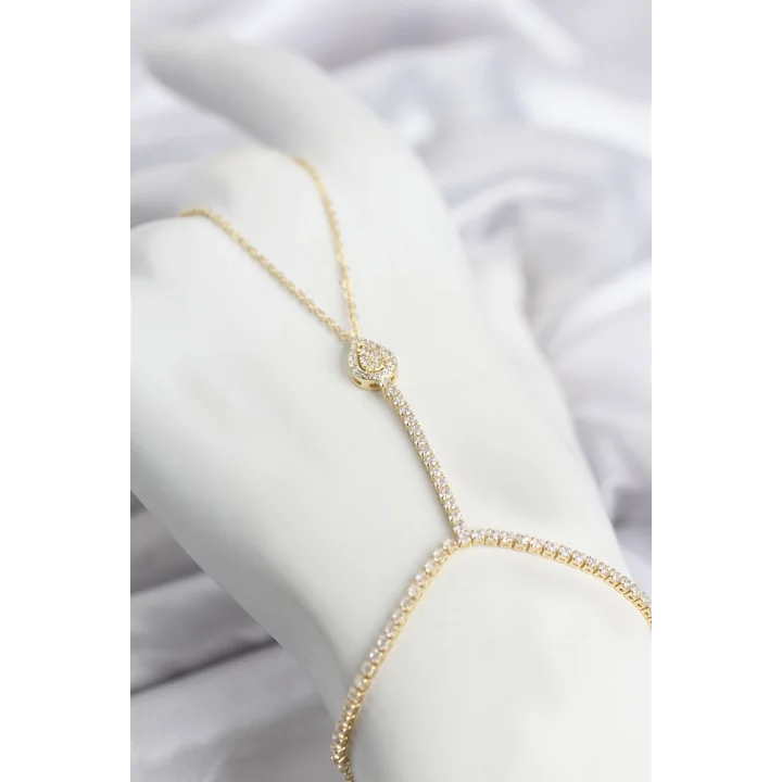 Mey İthalat® Gold Renk Pirinç Zirkon Taşlı Damla Model Şahmeran