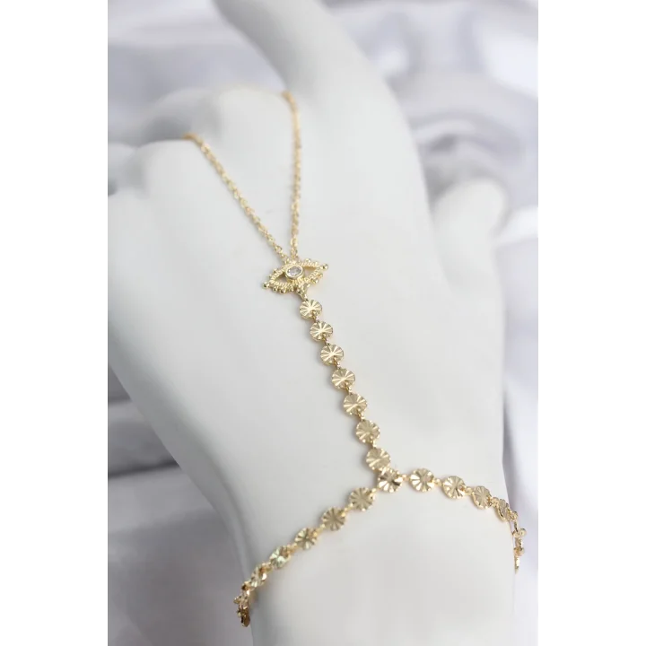 Mey İthalat® Gold Renk Pirinç Zirkon Taşlı Göz Model Şahmeran