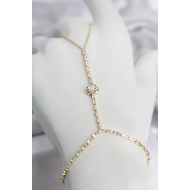 Mey İthalat® Gold Renk Pirinç Zirkon Taşlı Kalp Model Şahmeran