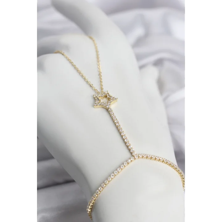 Mey İthalat® Gold Renk Pirinç Zirkon Taşlı Yıldız Model Şahmeran