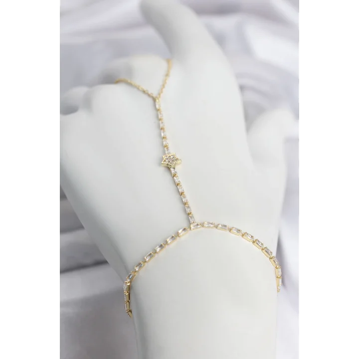 Mey İthalat® Gold Renk Pirinç Zirkon Taşlı Yıldız Model Şahmeran