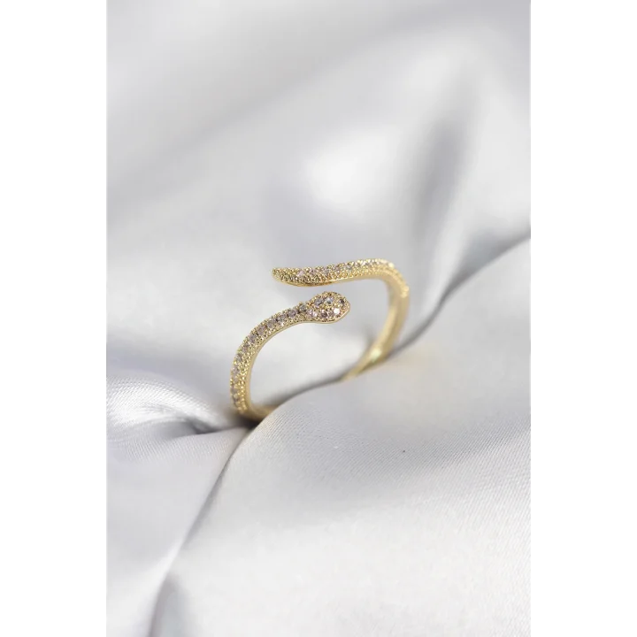 Mey İthalat® Gold Renk Yılan Model Zirkon Taşlı Kadın Yüzük