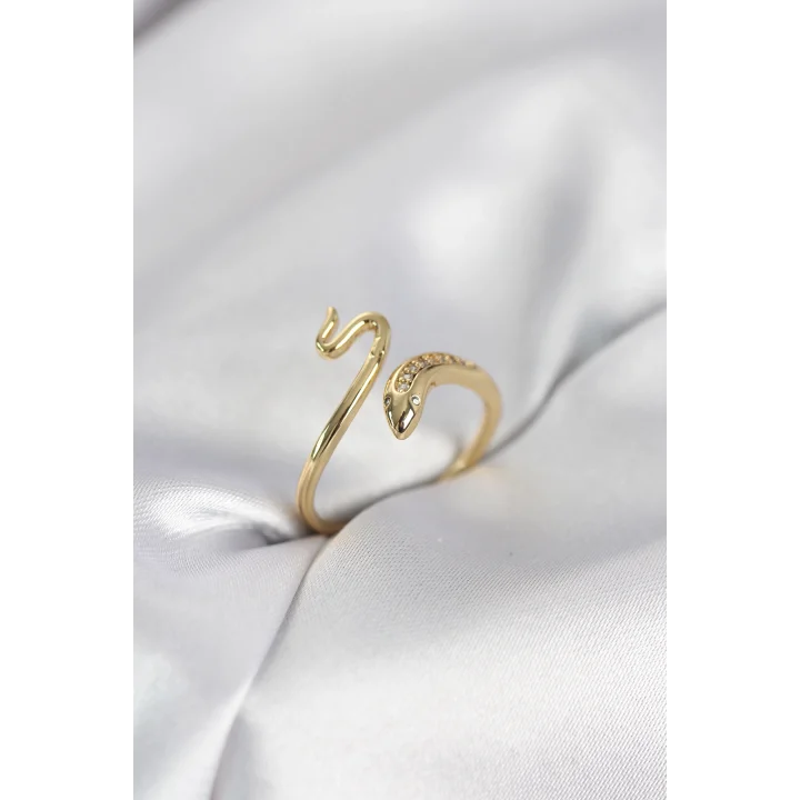 Mey İthalat® Gold Renk Yılan Model Zirkon Taşlı Kadın Yüzük
