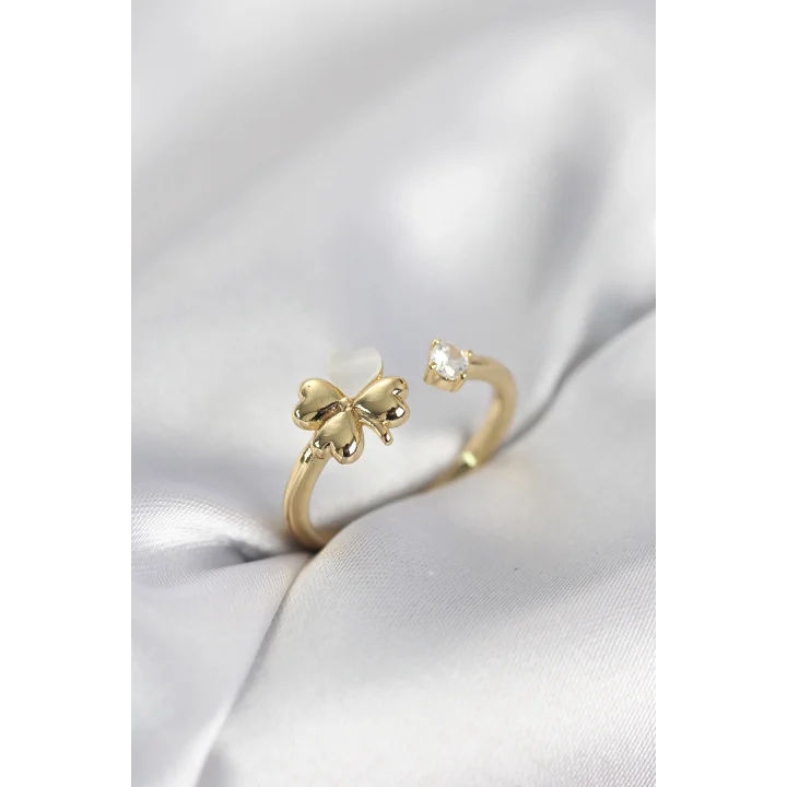 Mey İthalat® Gold Renk Yonca Model Sedefli Kadın Yüzük