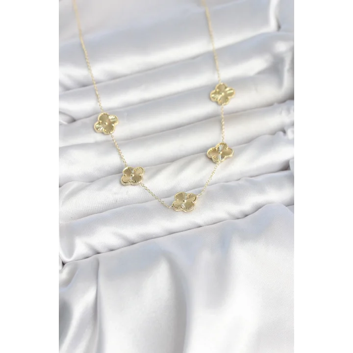 Mey İthalat® Gold Renk Yonca Model VIP Seri Kadın Kolye