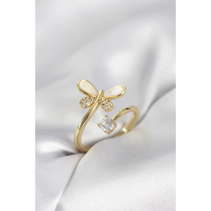 Mey İthalat® Gold Renk Yusufçuk Model Zirkon Taşlı Kadın Yüzük