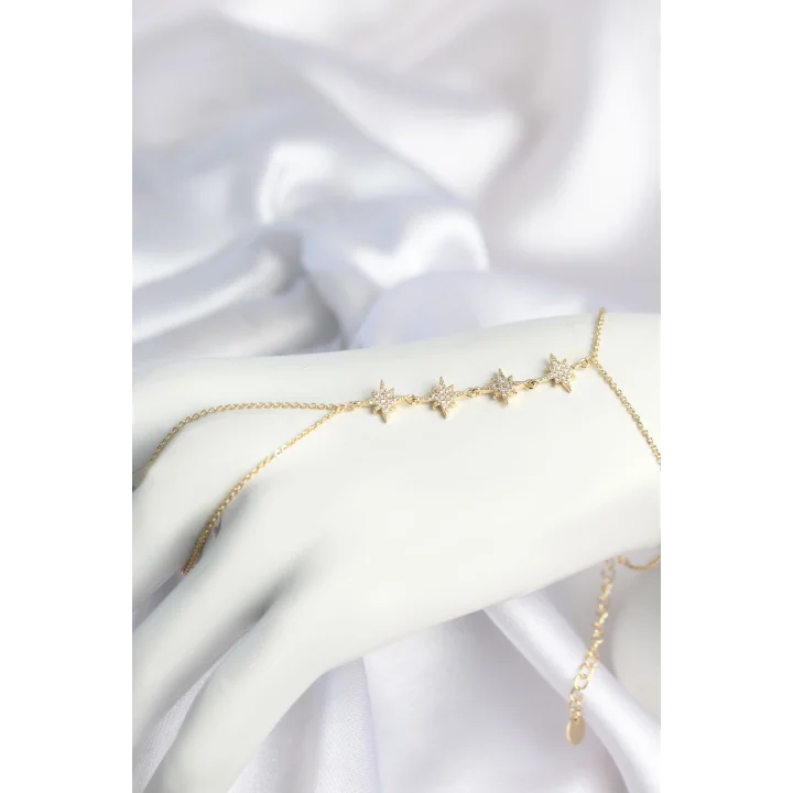 Mey İthalat® Gold Renk Zirkon Taşlı Sıralı Kutup Yıldızı Model Şahmeran