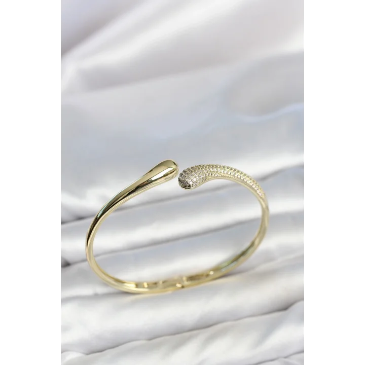 Mey İthalat® Gold Renk Zirkon Taşlı Tifani Model Kadın Kelepçe Bileklik