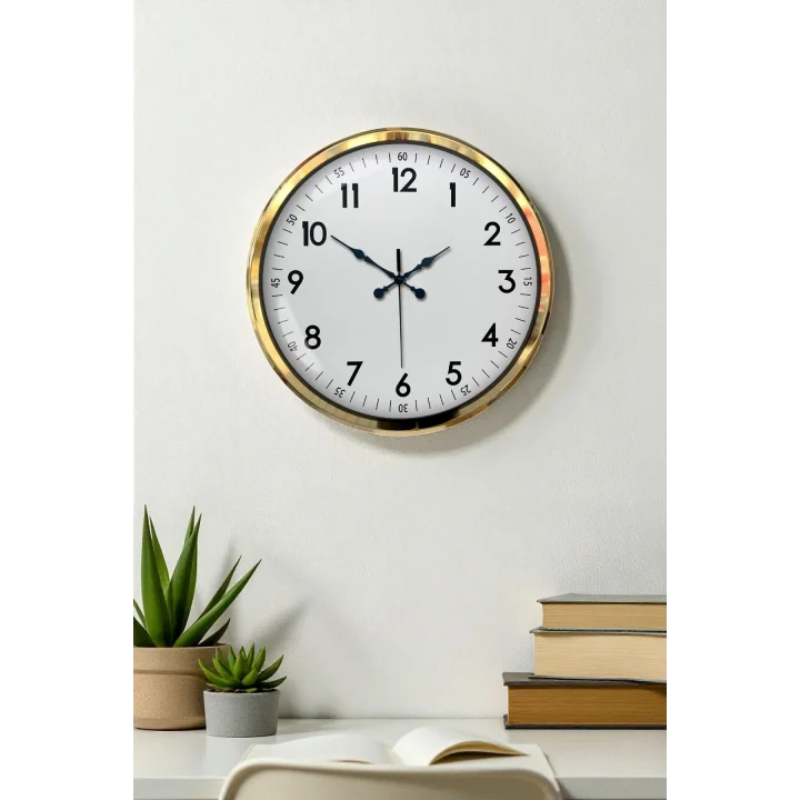 Mey İthalat® Gold & White Luxury Classic 52 Cm Metal Duvar Saati
