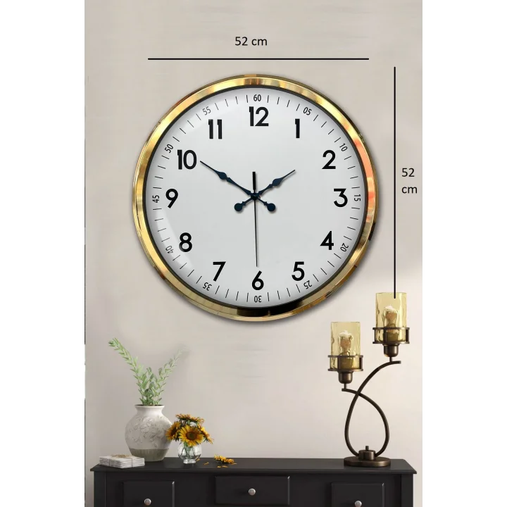 Mey İthalat® Gold & White Luxury Classic 52 Cm Metal Duvar Saati