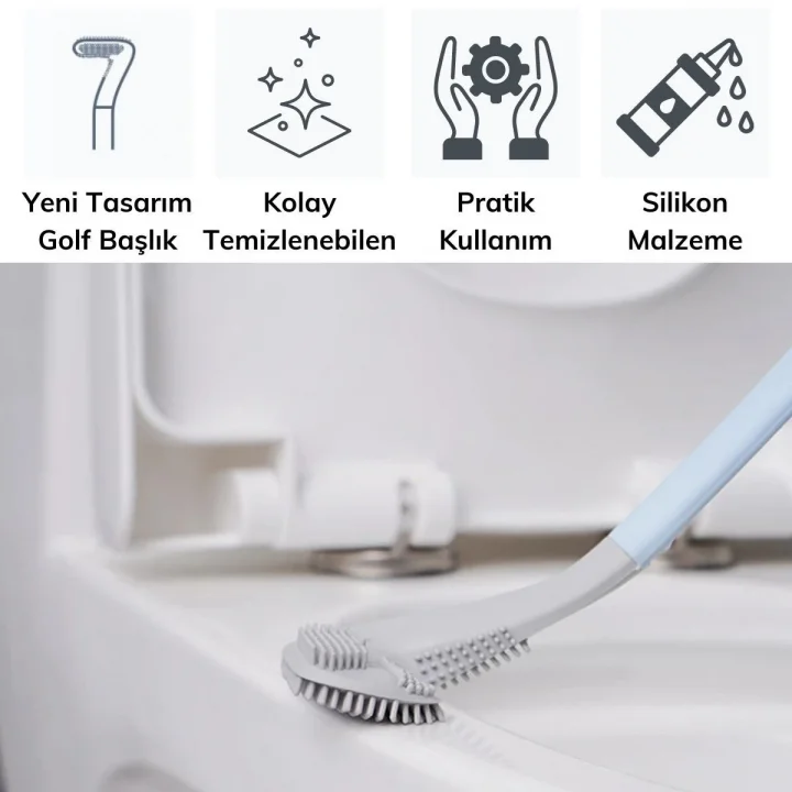 Mey İthalat®  Golf Tasarımlı Silikon WC Klozet Mutfak Temizlik Fırçası Kanca Hediyeli