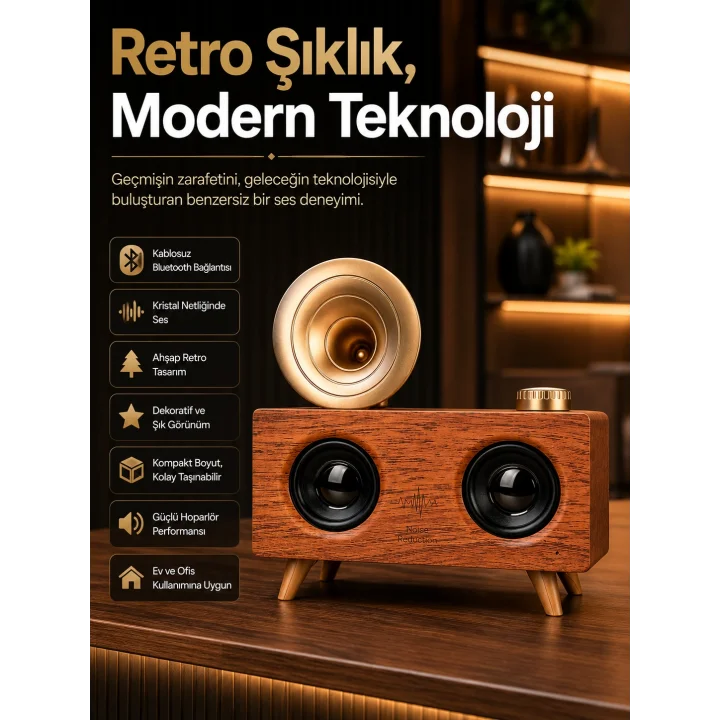 Mey İthalat® Gramafon Nostaljik Radyo Yüksek Ses Kalitesi USB TF Kart Aux