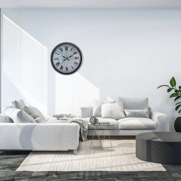 Mey İthalat® Gri 36 Cm Atlas Modern Tasarım Duvar Saati