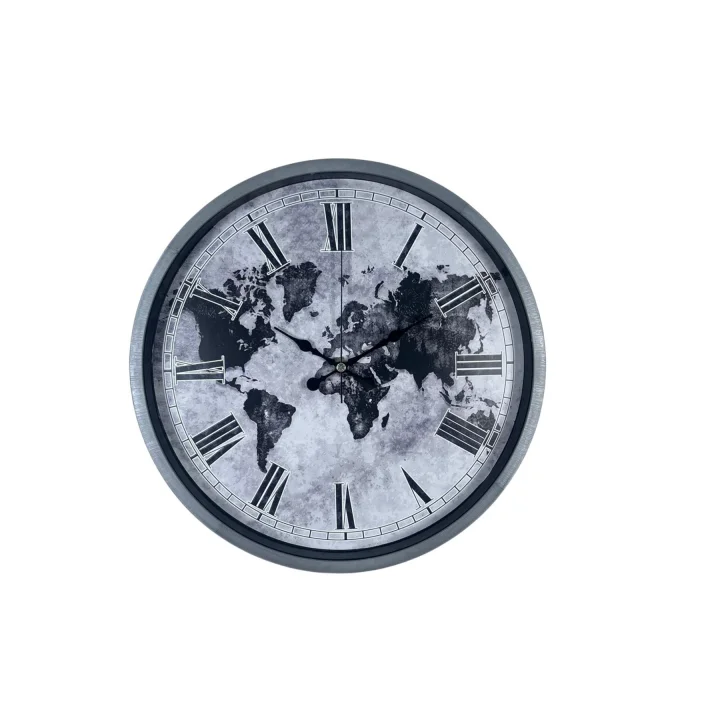 Mey İthalat® Gri 36 Cm Dünya Haritalı Duvar Saati