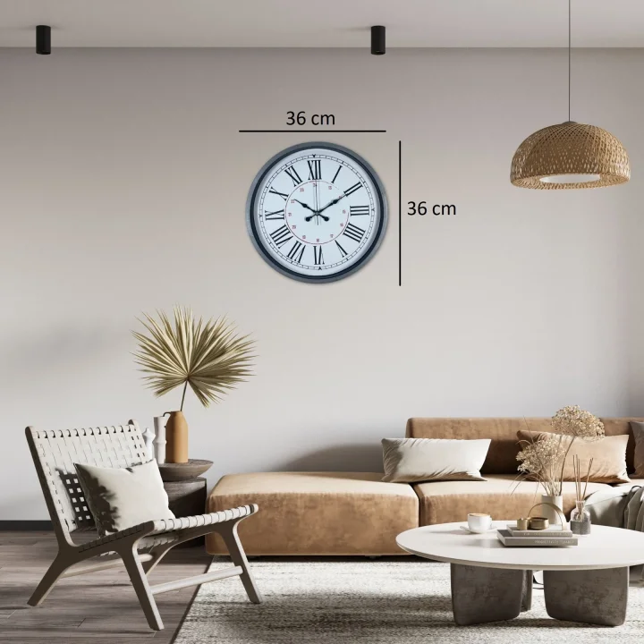 Mey İthalat® Gri Dekoratif 36 Cm Duvar Saati