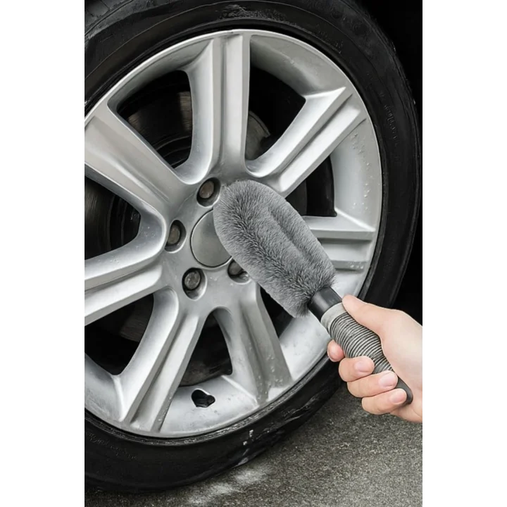 Mey İthalat® Gri Oto Jant Temizleme Fırçası – Ergonomik Saplı, Lastik ve Jant Detay Temizliği İçin Güçlü Kıllı Fırça