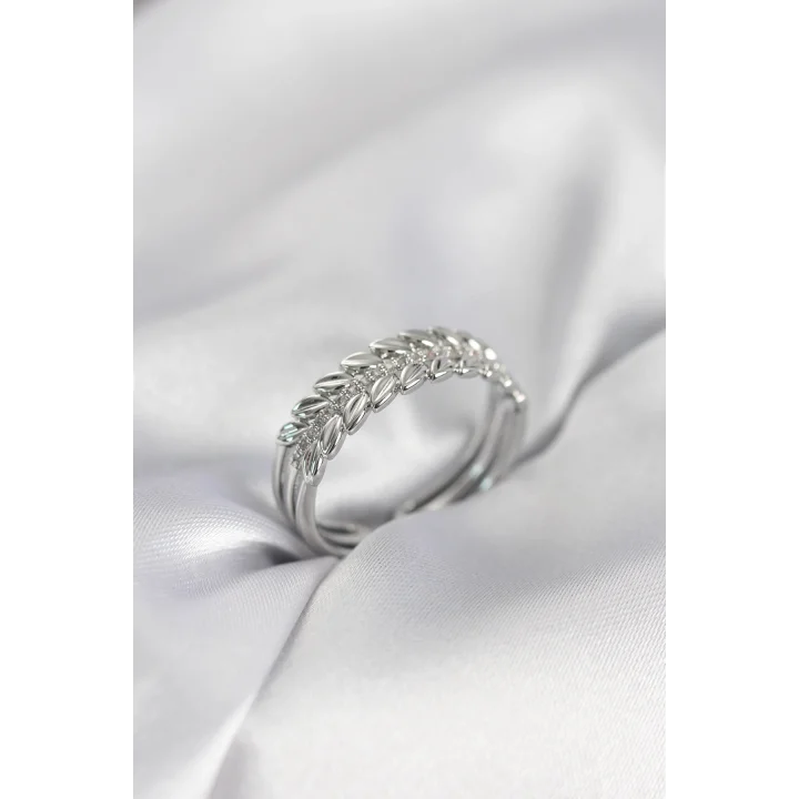 Mey İthalat® Gümüş Renk Başak Model Zirkon Taşlı Kadın Yüzük