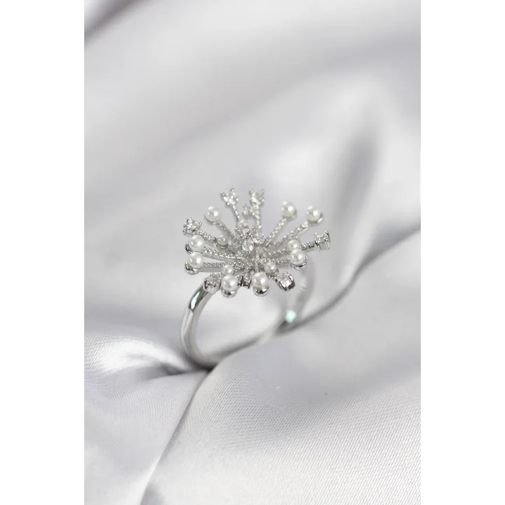 Mey İthalat® Gümüş Renk Karahindiba Model Zirkon Taşlı Kadın Yüzük