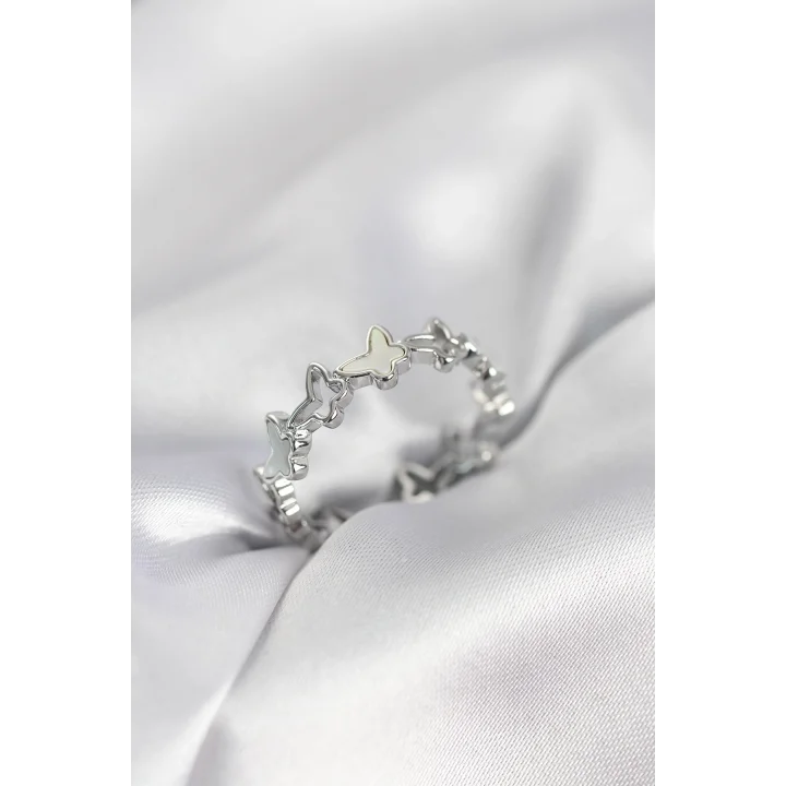 Mey İthalat® Gümüş Renk Kelebek Model Pirinç Kadın Yüzük