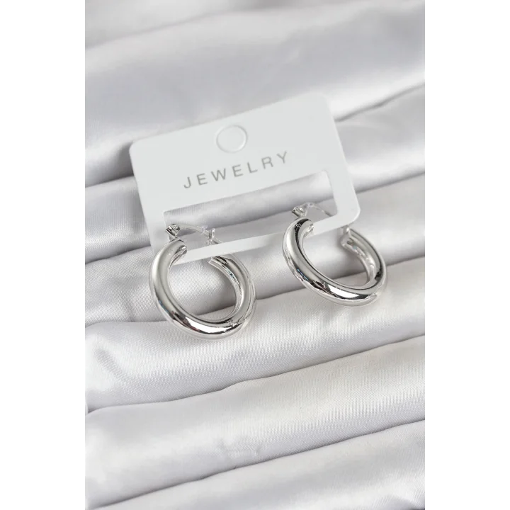 Mey İthalat® Gümüş Renk Pirinç Halka 25 mm Kadın Küpe