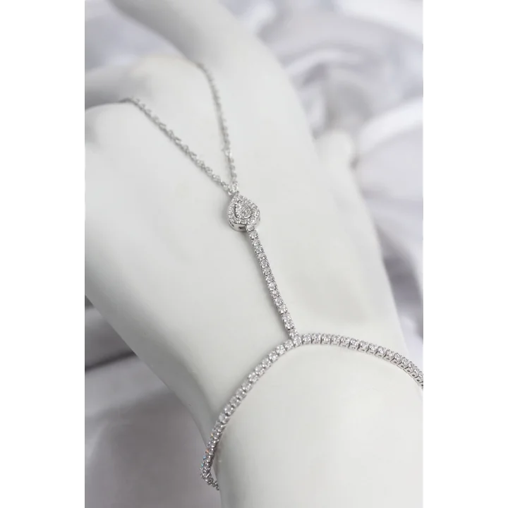 Mey İthalat® Gümüş Renk Pirinç Zirkon Taşlı Damla Model Şahmeran