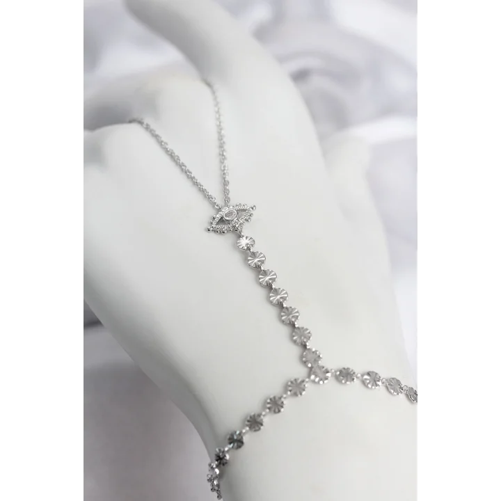 Mey İthalat® Gümüş Renk Pirinç Zirkon Taşlı Göz Model Şahmeran