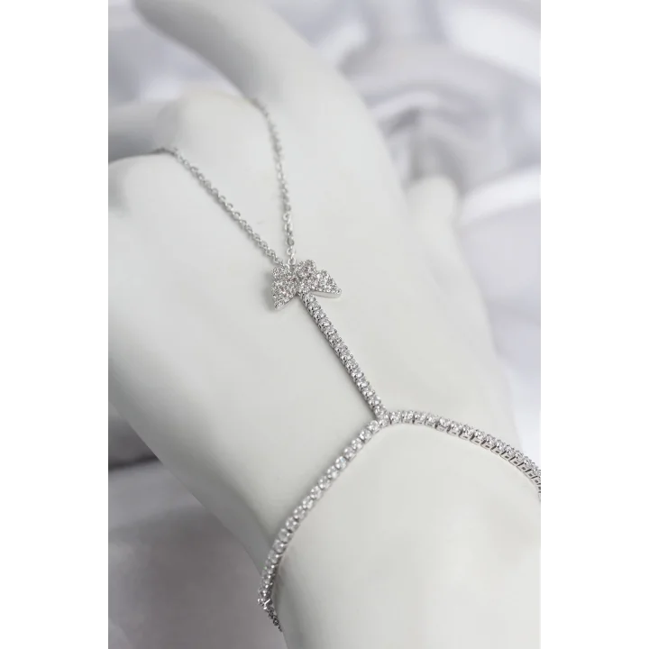 Mey İthalat® Gümüş Renk Pirinç Zirkon Taşlı Kelebek Model Şahmeran
