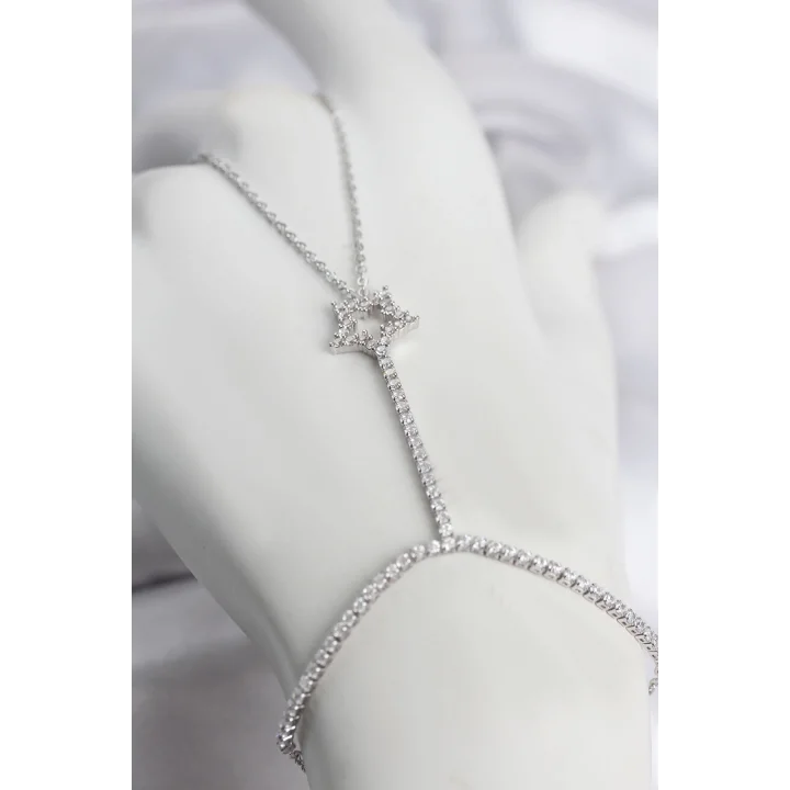 Mey İthalat® Gümüş Renk Pirinç Zirkon Taşlı Yıldız Model Şahmeran