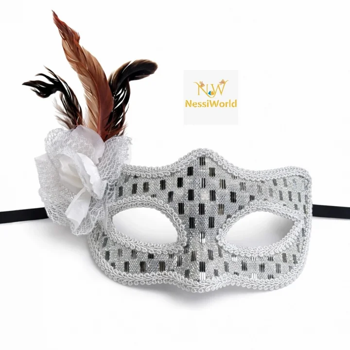 Mey İthalat® Gümüş Renk Tüylü Balo Maskesi Kadın Parti Aksesuarı