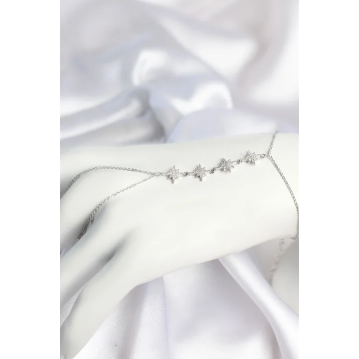 Mey İthalat® Gümüş Renk Zirkon Taşlı Sıralı Kutup Yıldızı Model Şahmeran