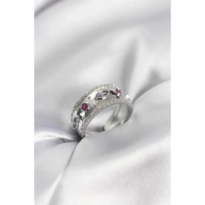 Mey İthalat® Gümüş Renk Zirkon Taşlı Vintage Kadın Yüzük