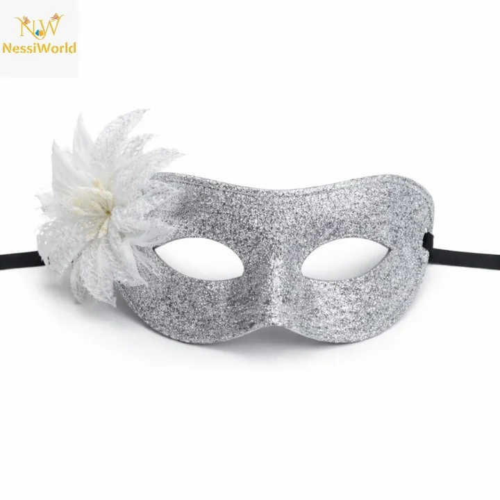 Mey İthalat® Gümüş Simli Tüylü Balo Maskesi – Kadın Parti &amp; Maskeli Balo Maskesi