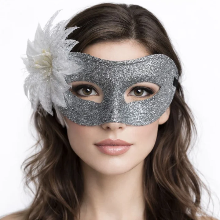 Mey İthalat® Gümüş Simli Tüylü Balo Maskesi – Kadın Parti &amp; Maskeli Balo Maskesi