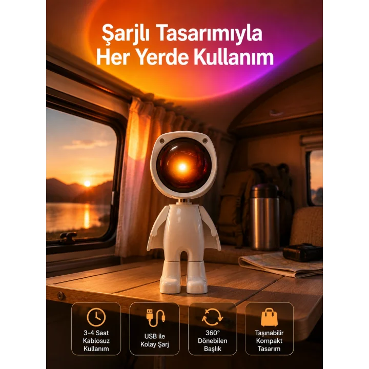 Mey İthalat® Gün Batımı Projektör Lamba Astronot Görünümlü Dekoratif Masa Lambası