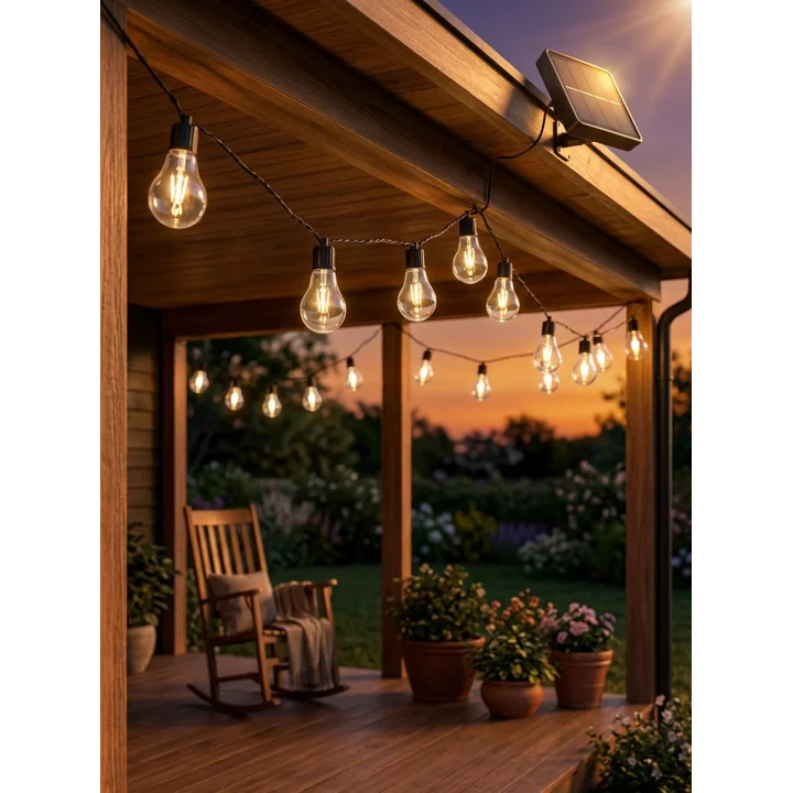Mey İthalat® Güneş Enerjili Dekoratif LED Ampul Dize Işık Bahçe Balkon ve Teras Aydınlatması