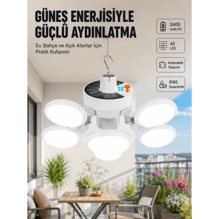 Mey İthalat® Güneş Enerjili Katlanabilir 5 Kanatlı Solar Bahçe Lambası