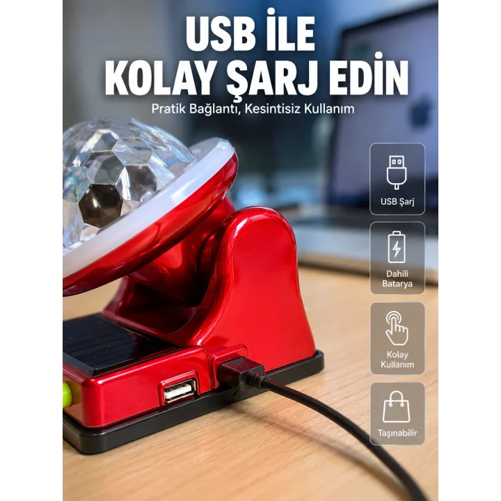 Mey İthalat® Güneş Enerjili LED Disco Lamba Şarjlı RGB Parti ve Dekoratif Aydınlatma Lambası
