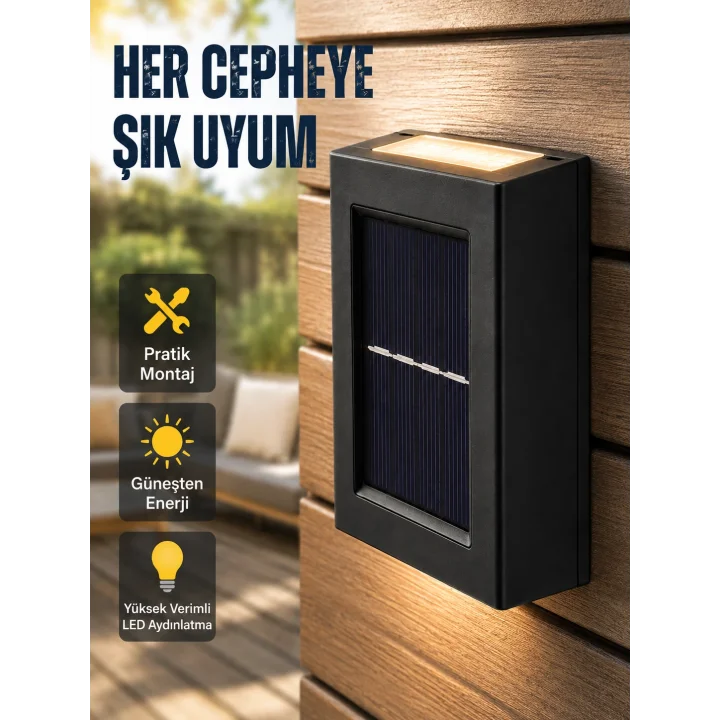 Mey İthalat® Güneş Enerjili Su Geçirmez LED Duvar Lambası Yeni Nesil