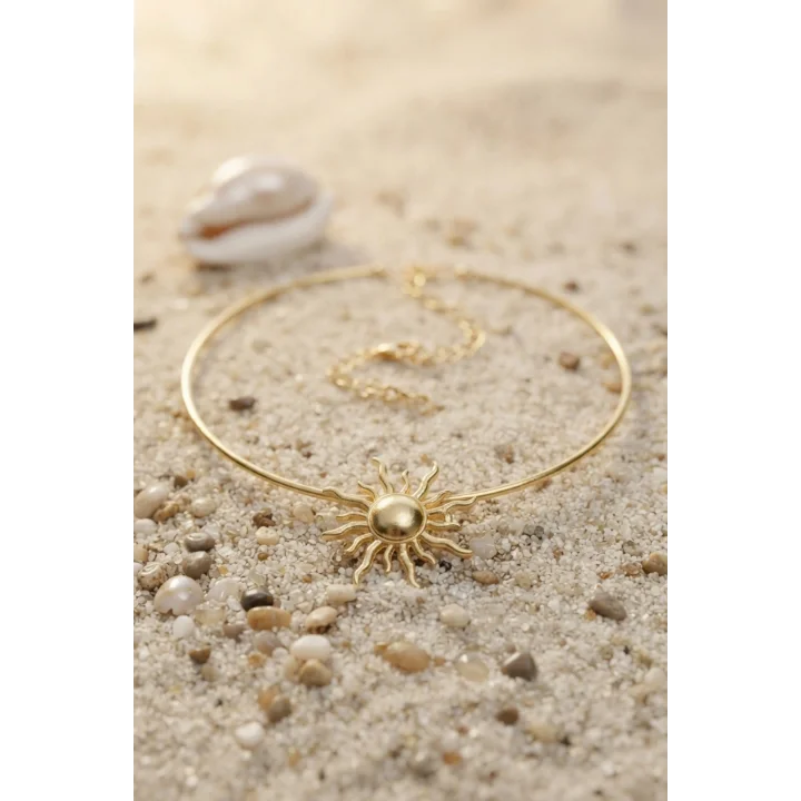 Mey İthalat® Güneş Model Gold Renk Choker Kadın Kolye