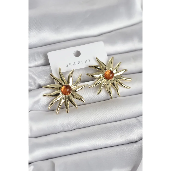 Mey İthalat® Güneş Model Gold Renk Pirinç Kadın Küpe