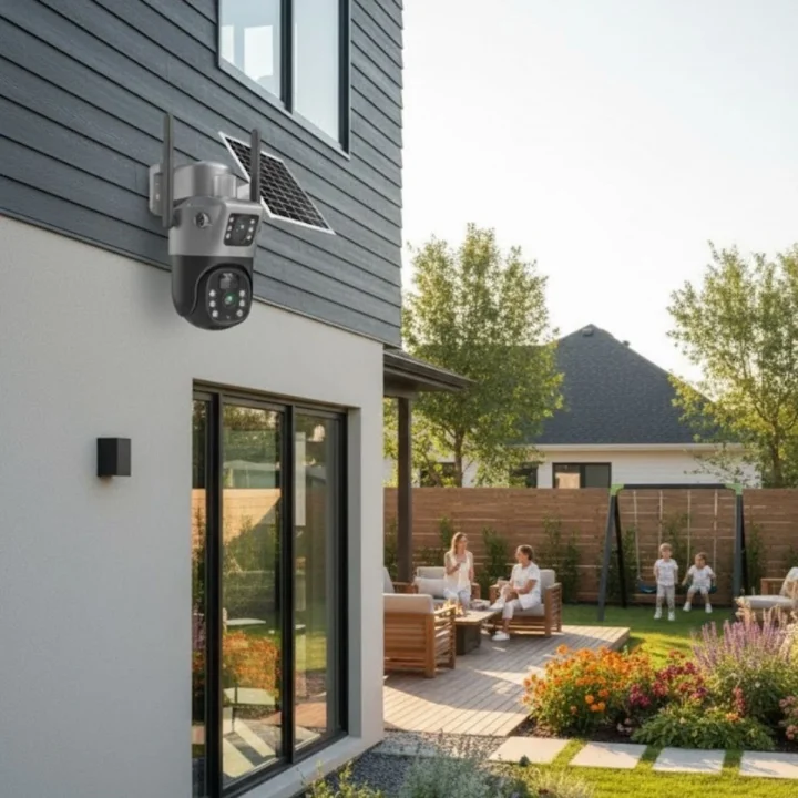 Mey İthalat®  Güneş Panelli Akıllı Güvenlik Kamerası 360° PTZ Hareketli,Kablosuz WiFi,Çift Anten ve Kameralı,Gece Görüşlü,Hareket Algılamalı,Solar Kamera