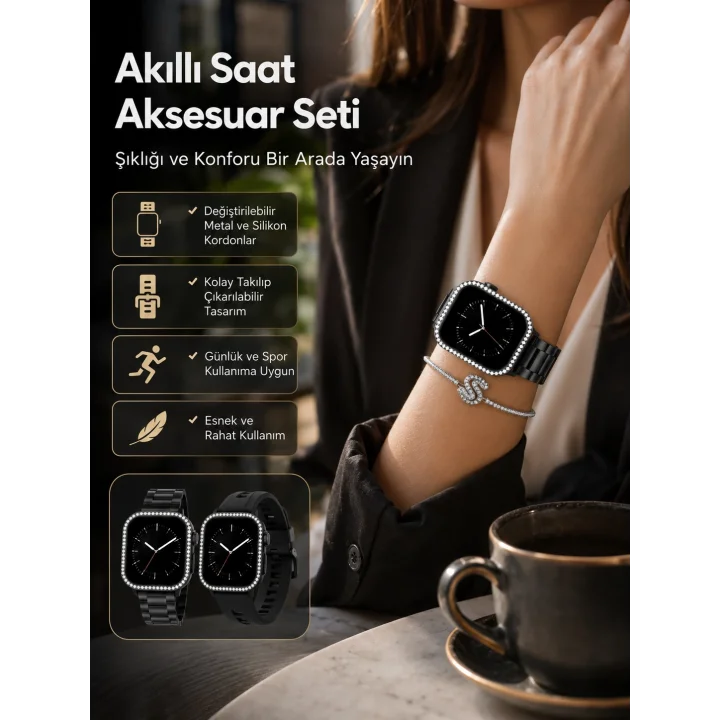 Mey İthalat® Günlük Kullanıma Uygun Akıllı Saat Aksesuar Paketi Yeni Nesil