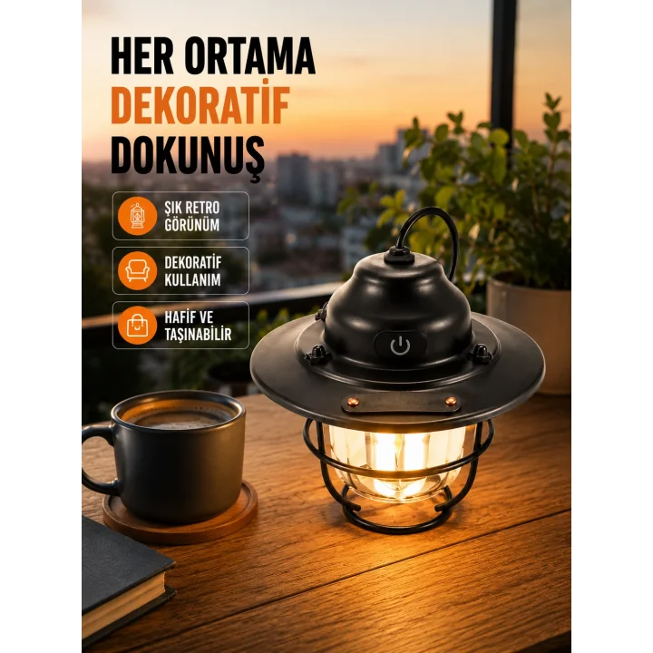 Mey İthalat® Hafif ve Taşınabilir Retro Tasarım Kamp Lambası