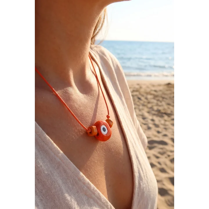Mey İthalat® Handmade Bohem Turuncu Nazar Kolye
