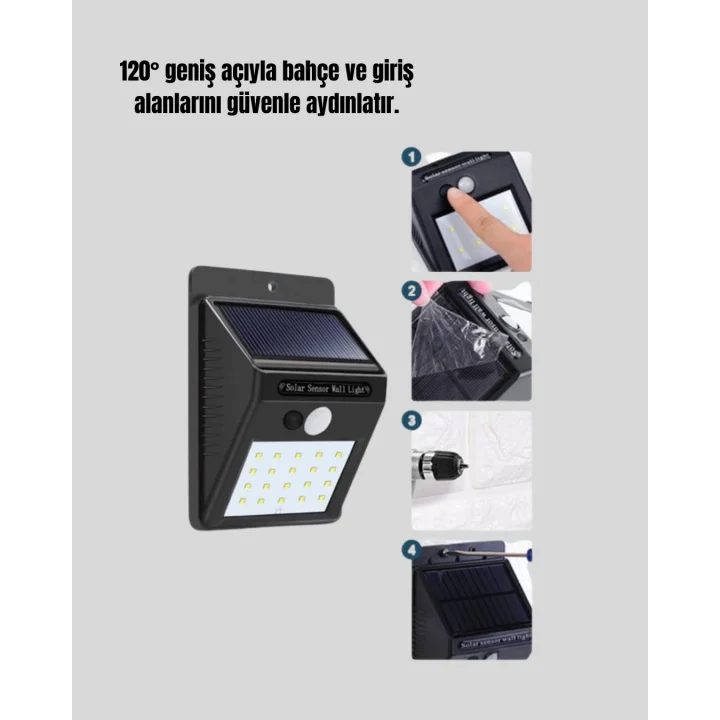Mey İthalat® Hareket Algılamalı Solar LED Güvenlik Lambası Yeni Nesil