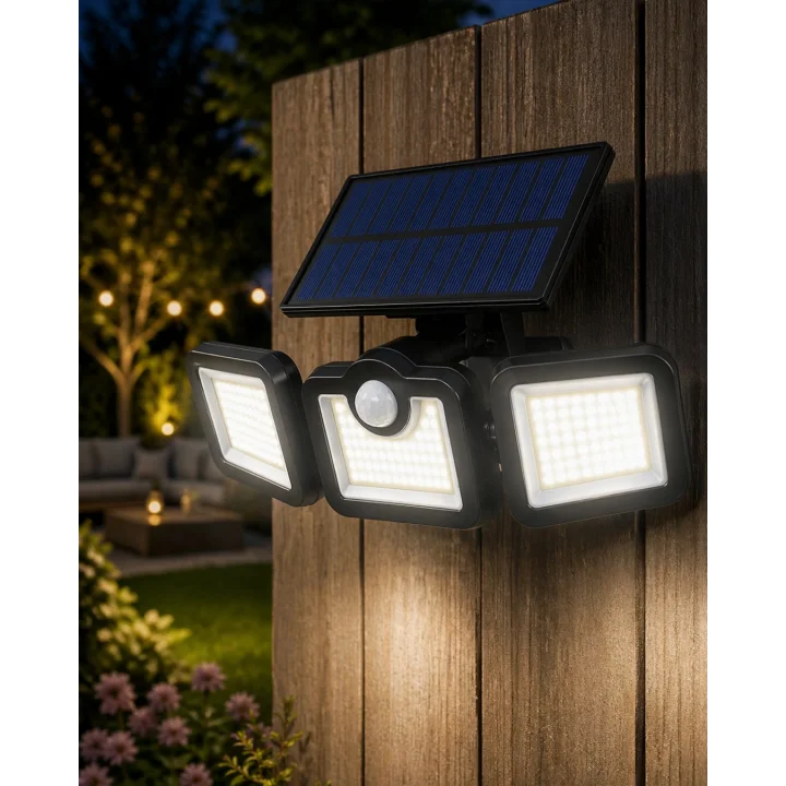 Mey İthalat® Hareket Sensörlü Solar Bahçe Lambası Güçlü LED Duvar Projektörü