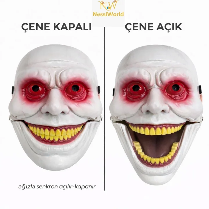 Mey İthalat® Hareketli Çene Mekanizmalı Korku Maskesi Kırmızı