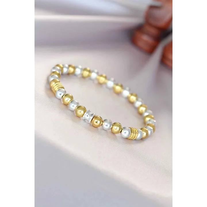 Mey İthalat® Hematit Gümüş Gold Renk Doğal Taş Erkek Bileklik