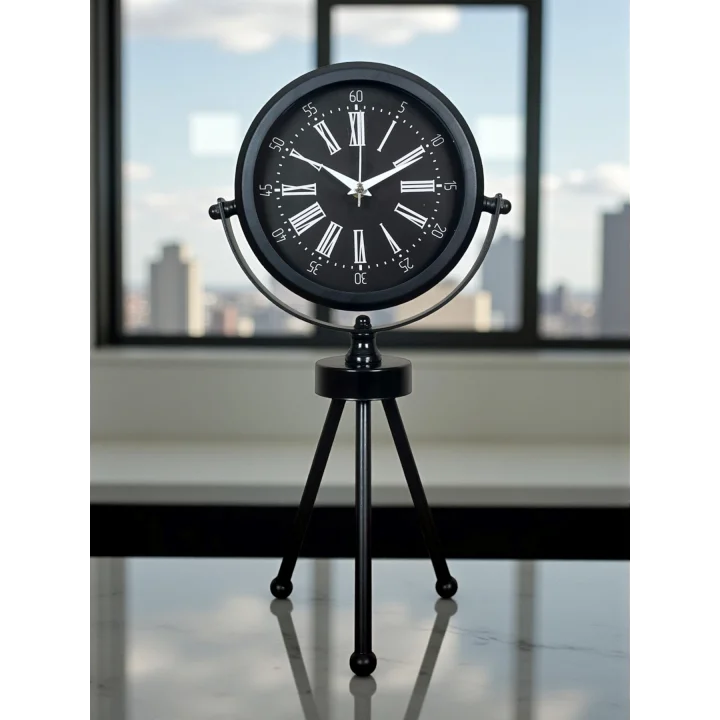 Mey İthalat® Heritage Black Üç Ayaklı Metal Masa Saati